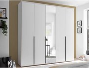 Šatníková skriňa so zrkadlom Kevo, 225 cm, biela%