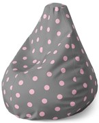 Sedací vak Pear ružové bodky na sivej - detský, sivá / ružová
