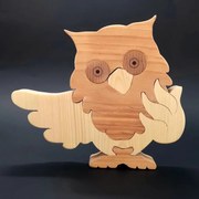 AMADEA Drevené puzzle sova, masívne drevo dvoch druhov drevín, 22 cm