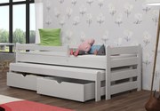 Detská posteľ z masívu borovice ALEX s prístelkou a šuplíky - 200x90 cm - BIELA