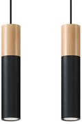Závesné svietidlo Pablo, 2x drevené/čierne kovové tienidlo