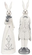 Biela dekorácia socha králik v obleku - 9*8*30 cm