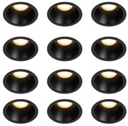 Sada 12 moderných zabudovaných bodových svetiel čiernych GU10 35 mm IP44 - Dept