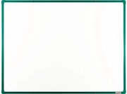 Biela magnetická popisovacia tabuľa s keramickým povrchom boardOK, 1200 x 900 mm, zelený rám