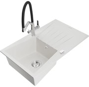 Mexen Cesar, 1-komorový granitový drez 775x470x190 mm a drezová batéria Duo, biela, 6514-20-671701-07