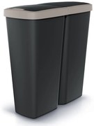 Odpadkový kôš DUO čierny, 50 l, hnedá / čierna