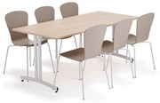 Zostava nábytku SANNA + MILLA, 1 stôl, 6 stoličiek, biela/ílová šedá