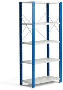 Policový kovový regál MIX, základná sekcia, 1740x800x400 mm, modrá, šedá