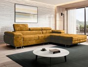 Komfortný pravý rozkladací rohovník Norberg s horčicami na pružinách.