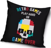 Vankúš Retro Games - Play hard or game over - 40 x 40 cm