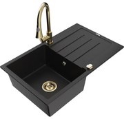 Mexen Bruno, 1-komorový granitový drez 795x495x200 mm a drezová batéria Elia, čierna, 6513-77-670101-50