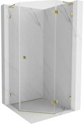 Mexen Lunar, L pravý výklopný päťuholníkový sprchový kút 90 x 90 cm, 8mm číre sklo, zlatý profil, 831L-090P-090L-50-00-P