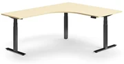 Výškovo nastaviteľný stôl QBUS, rohový, 1600x2000 mm, čierny rám, breza