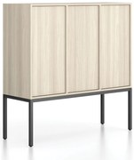 Kancelárska skriňa FRAME, nízka, čierna podnož, 3x dvere, 1299 x 450 x 1331 mm, PUSH-lock, dub prírodný