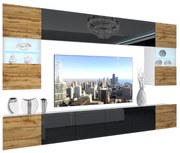 Obývacia stena Belini Premium Full Version dub wotan / čierny lesk + LED osvetlenie Nexum 15