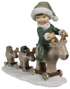 Zelená vianočná dekorácia chlapec na soboch - 17*8*14 cm