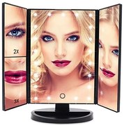 Bezdoteku Trípanelové kozmetické make-up zrkadlo s led osvetlením čierné zväčšovacie