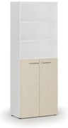 Kombinovaná kancelárska skriňa PRIMO WHITE, dvere na 3 poschodia, 800 x 420 x 2128 mm, biela/breza