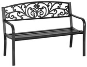 Kovová záhradná lavička, listový motív