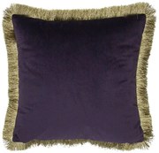Fialový zamatový vankúš so zlatými strapcami Fringes gold - 45*45*10cm