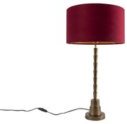 Art Deco stolná lampa bronzová s tienidlom z červeného zamatu 35 cm - Pisos