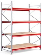 Skladový regál TOUGH, základná sekcia, 2500x1900x1000 mm, 4 drevené police