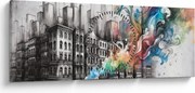 Obraz - Priemyselný život (s hodinami) (90x30 cm)