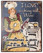 Nástenná kovová ceduľa I Love Cooking With Wine - 20*1*25 cm