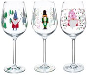 TEMPO-KONDELA TIPSY TRIO, poháre na víno, set 3 ks, 450 ml, číre so zimným motívom