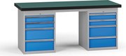 Pracovný stôl do dielne G8, 1800 x 750 x 800 mm, 2x kontejner, 8 zásuviek, modrá