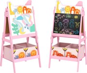 AIYAPLAY 2-v-1 Detský Easel, Obojstranný Detský Easel, Easel s Tabuľou na Kriedu, Biela Tabuľa, Úložné Boxy, pre Deti 3-8 ROKOV, Ružová | Aosom