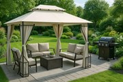 Luxusný záhradný pavilón 4x3x2,8 m - béžový - moskytiéra + plné steny