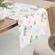 Biante Detský bavlnený behúň na stôl Sandra SA-478 Lesné zvieratká v čučoriedkach na bielom 20x120 cm