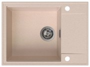 Sink Quality Sink55, kuchynský granitový drez 620x460x215 mm + grafitový sifón, béžová, SKQ-SINK.P.1KKO.XB