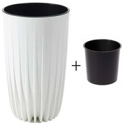 PLASTOVÝ KVETINÁČ STRIPPED ECO 42X25 CM BIELA