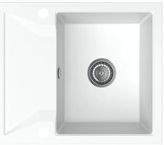 Sink Quality Obsidian, kuchynský granitový drez 590x500x210 mm + chrómový sifón, biela, SKQ-OBS.W.1KKO.X