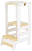 Biela/v prírodnej farbe učiaca veža z borovicového dreva Montessori – Meowbaby