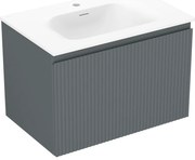 Mexen Rivel, kúpeľňová skrinka 70 cm s umývadlom Vela, 1 zásuvka, drážkovaná, grafitová matná/biela matná, 91A20-07047-1-BF66-W23M01