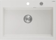 Mexen Elix granitový kuchynský drez 1-komorový 700 x 500 mm, biely, sifón chróm - 6526701005-20