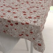 Biante Bavlnený obdĺžnikový obrus Sandra SA-631 Červeno-biele vlčie maky na sivobéžovom 50x100 cm