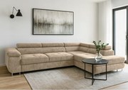 Moderná rohová sedačka s funkciou spania Avesta pravá s pikami béžová ženilka