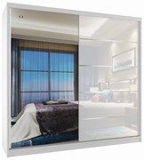 Šatníková skriňa 200 cm Belini biely mat / biely lesk s posuvnými dverami a zrkadlom  MG SZP1/2/W/1L5W/HI