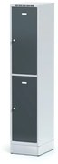 Alfa 3 Šatníková skrinka na sokli s úložnými boxami, 2 boxy, 1920 x 400 x 500 mm, otočný zámok, tmavosivé dvere