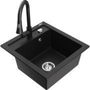 Mexen Vito, 1-komorový granitový drez 490x520x210 mm a drezová batéria Elia, čierna, 6503-77-670101-70