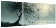 Obraz - Olejomaľba stromu s oceánom (s hodinami) (90x30 cm)