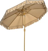 Záhradný slnečník Outsunny, naklonený, okrúhly, Ø 264 cm s UV odolnou polyesterovou látkou, so strapcami, odnímateľným stĺpom a 8 prútmi - béžový | Ao