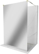 Mexen Kioto, priechodná sprchová zástena 100 x 200 cm, 8mm sklo vzor zrkadlo, 2x zlatá stabilizačná rozpera, 800-100-002-50-50