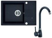 Laveo Ceilia, 1-komorový granitový drez 650x440x185mm + vysoká drezová batéria, čierna, LAV-SJCG713T