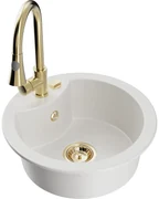 Mexen Diego, 1-komorový granitový drez 488x488x167 mm a drezová batéria Elia, biela, 6512-20-670101-50