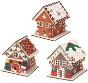 Set chalúpok v perníkovom dizajne s LED 9 cm, 3 ks